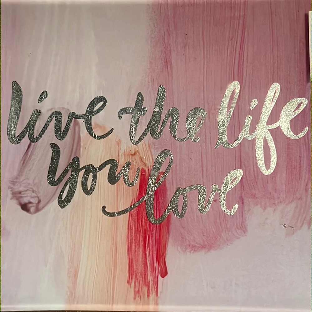 “live the life you love” silver metallic/watercolor glass tray w/silver back-New